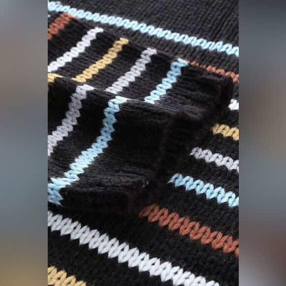 Lattes and Leaves Black Rainbow Stripe Pattern Sweater - Picture 2 of 10